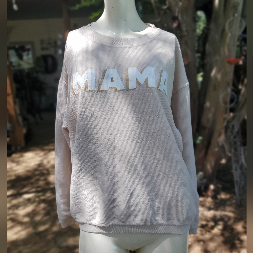 Chica-D The Lyne Mama Graphic Corded Cotton Pullover Sweater - Cream M